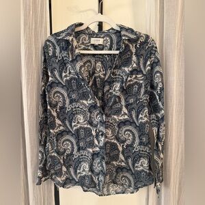 J.Crew Collection Midnight Blue Paisley Print Button-Up Shirt Sz 8